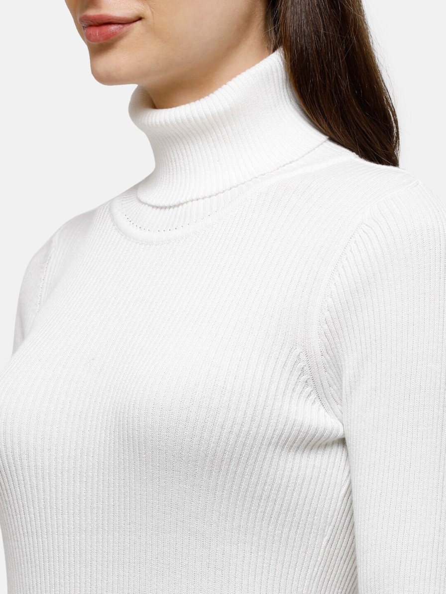 Women 98 Degree North Sweaters & Sweatshirts | Buy 98 Degree North Women White Ribbed Pullover - Apparel For Women