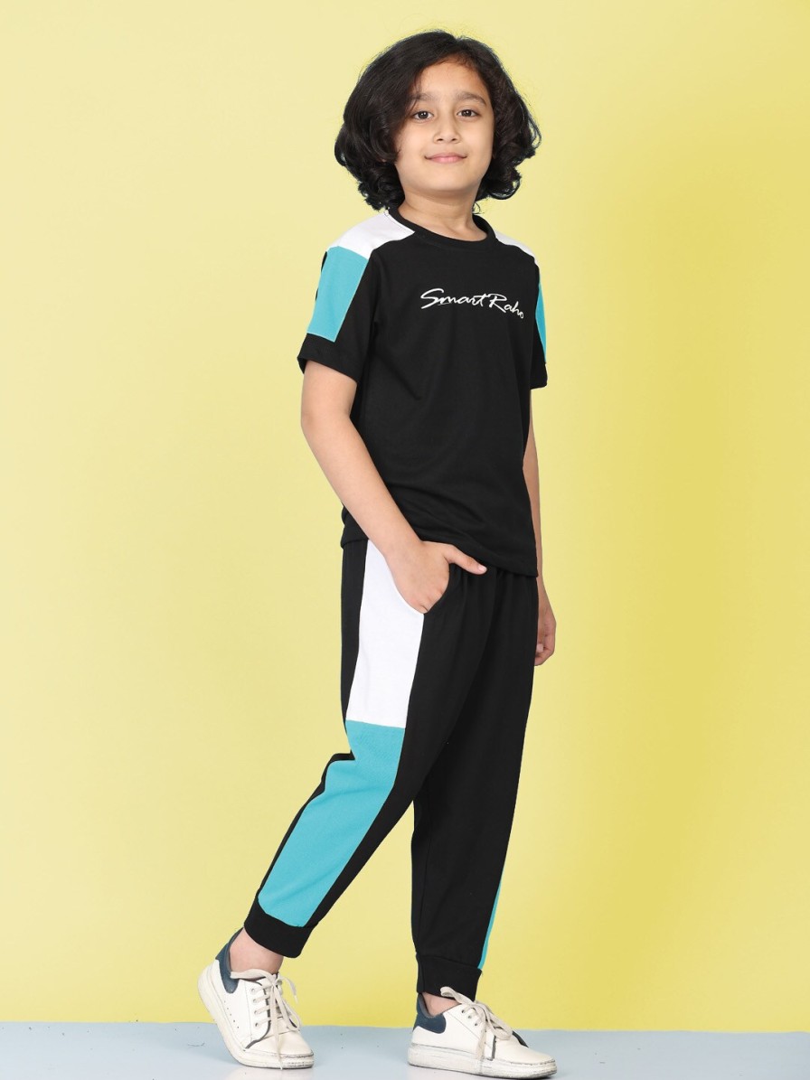 Kids SmartRAHO Clothing Sets | Buy Smartraho Boys Colourblocked Pure Cotton T Shirt With Trousers - Apparel For Boys