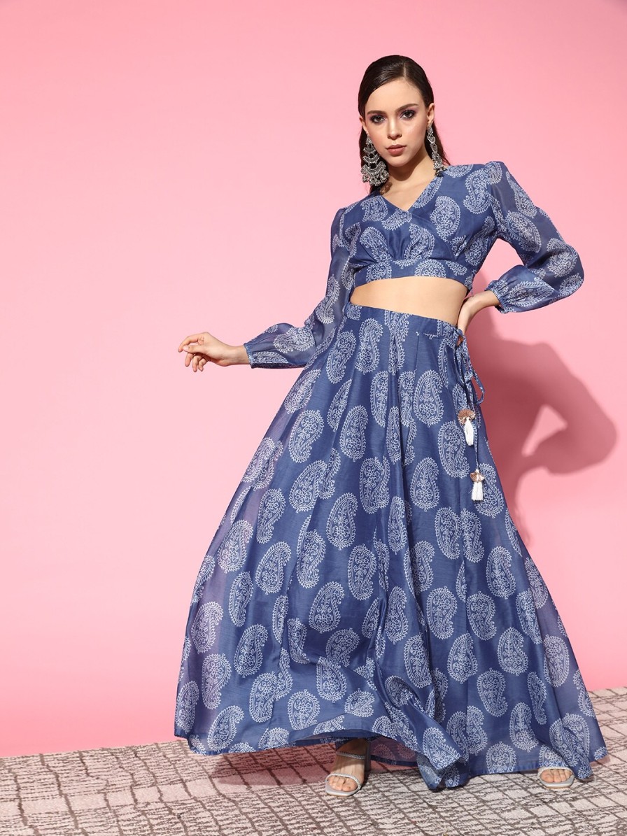 Women Shae by SASSAFRAS Lehenga Cholis | Buy Shae By Sassafras Blue Printed Ready To Wear Lehenga Choli - Apparel For Women