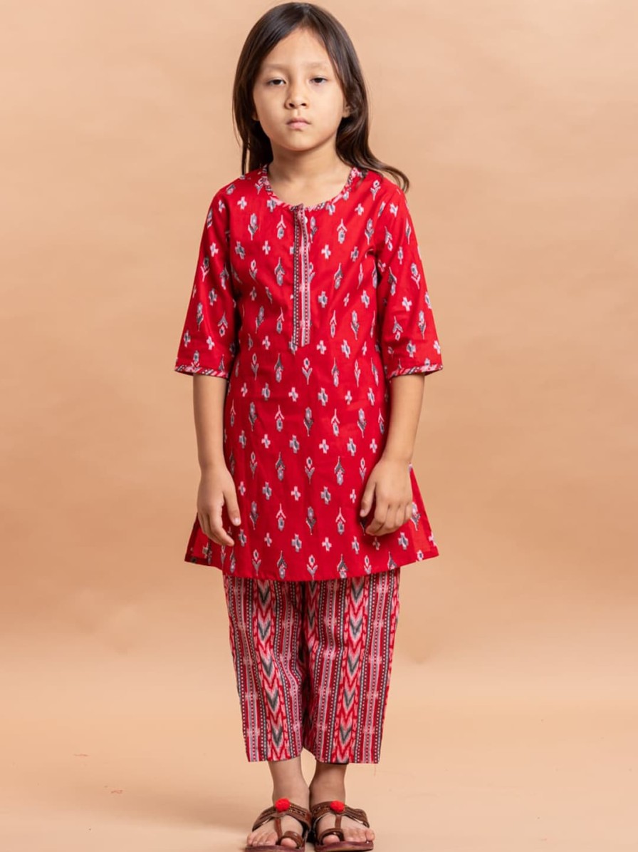 Kids Sangria Kurta Sets | Buy Sangria Girls Ethnic Motifs Printed Pure Cotton Kurta With Trouser - Apparel For Girls