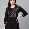 Women ADA Kurtis, Tunics & Tops | Buy Ada Women Black & Grey Chikankari Hand Embroidered Pure Cotton Straight Sustainable Handloom Kurti - Apparel For Women