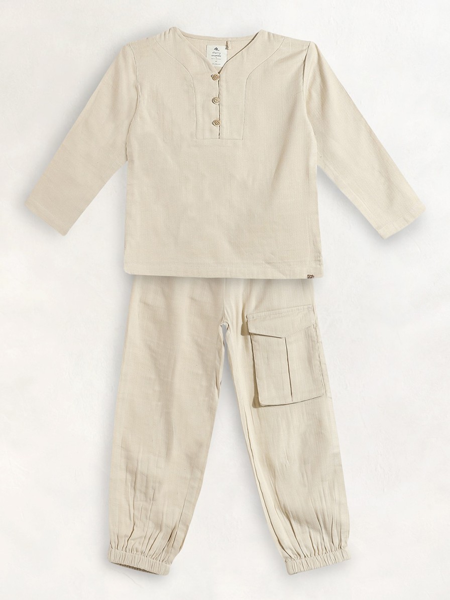 Kids Cherry Crumble Innerwear & Sleepwear | Buy Cherry Crumble Boys Cream Coloured Night Suit - Apparel For Boys