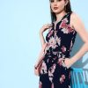 Women QUIERO Jumpsuits | Buy Quiero Women Navy Blue & Pink Floral Printed Flared Jumpsuit - Apparel For Women