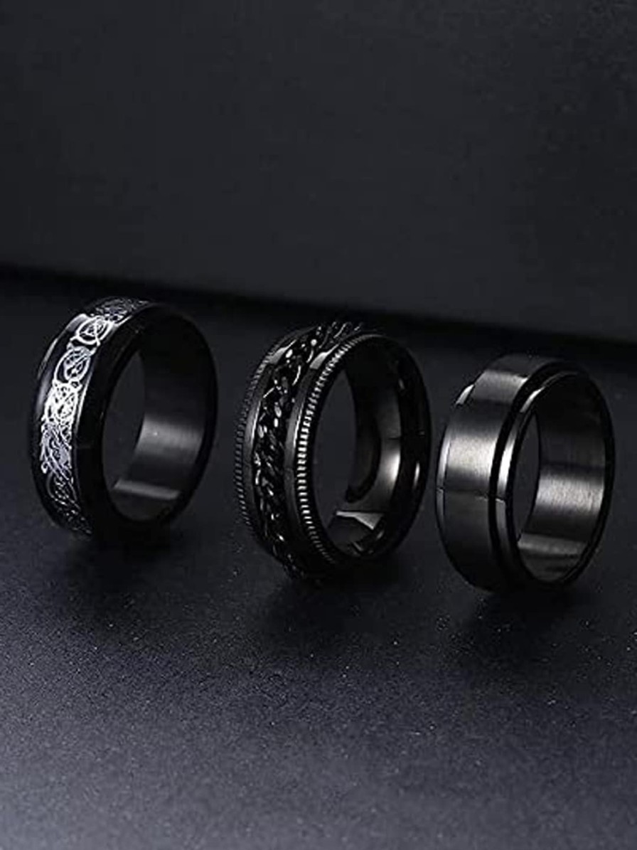 Men VIEN Rings & Wristwear | Buy Vien Set Of 3 Stainless Steel Spinner Finger Rings - Accessories For Unisex