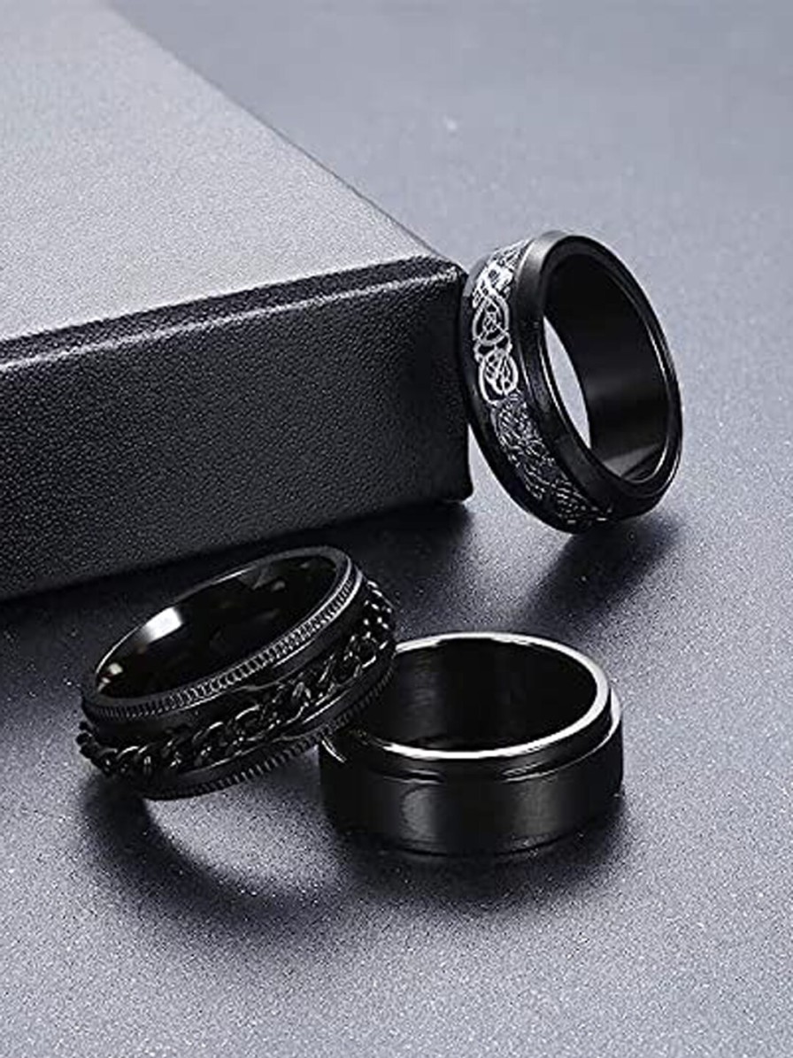 Men VIEN Rings & Wristwear | Buy Vien Set Of 3 Stainless Steel Spinner Finger Rings - Accessories For Unisex