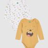 Kids YK Organic Bodysuits | Buy Yk Organic Infant Boys Pack Of 2 White & Mustard Printed Organic Cotton Bodysuits - Apparel For Boys