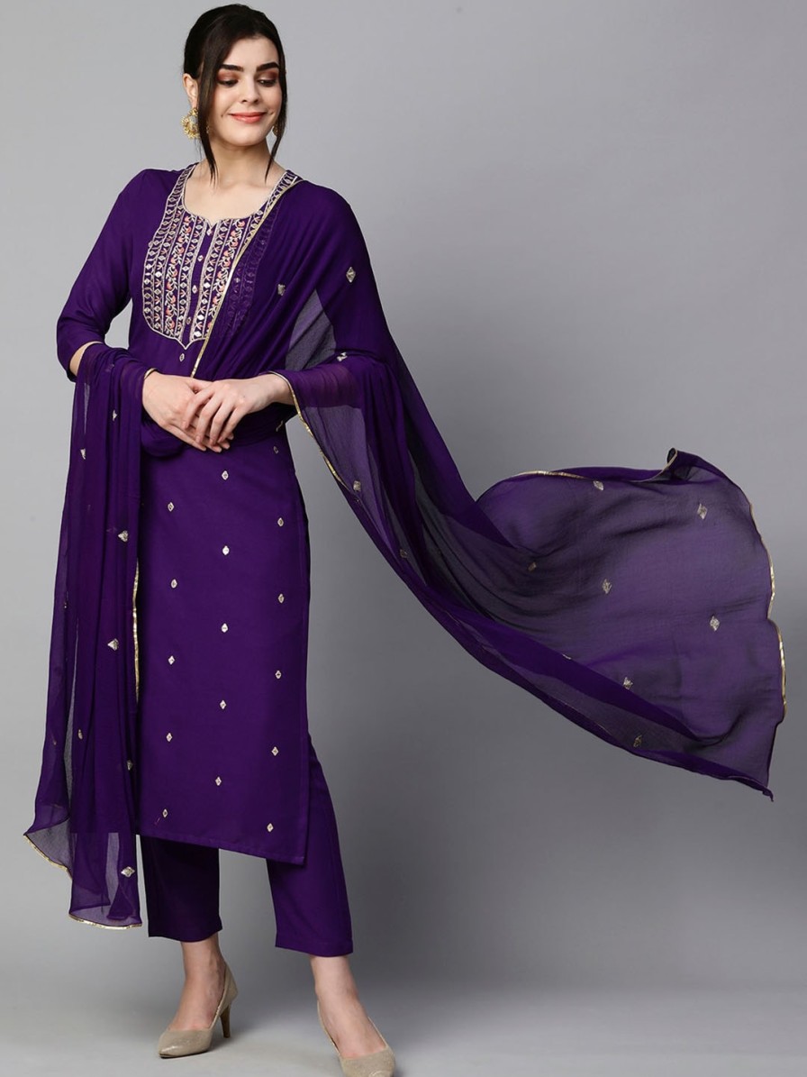 Women KALINI Kurtas & Suits | Buy Kalini Floral Embroidered Regular Kurta With Trousers & Dupatta - Apparel For Women