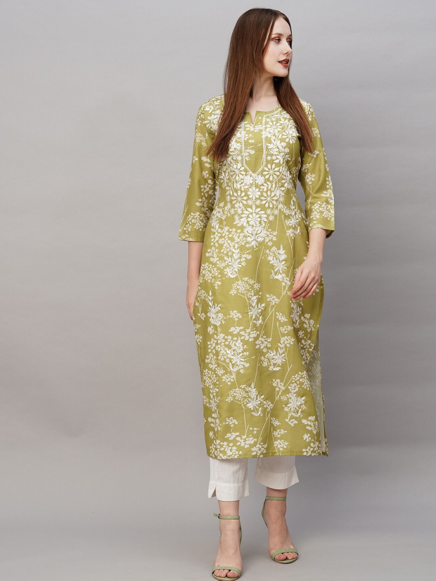 Women KALINI Kurtas & Suits | Buy Kalini Floral Embroidered Thread Work Regular Kurta - Apparel For Women