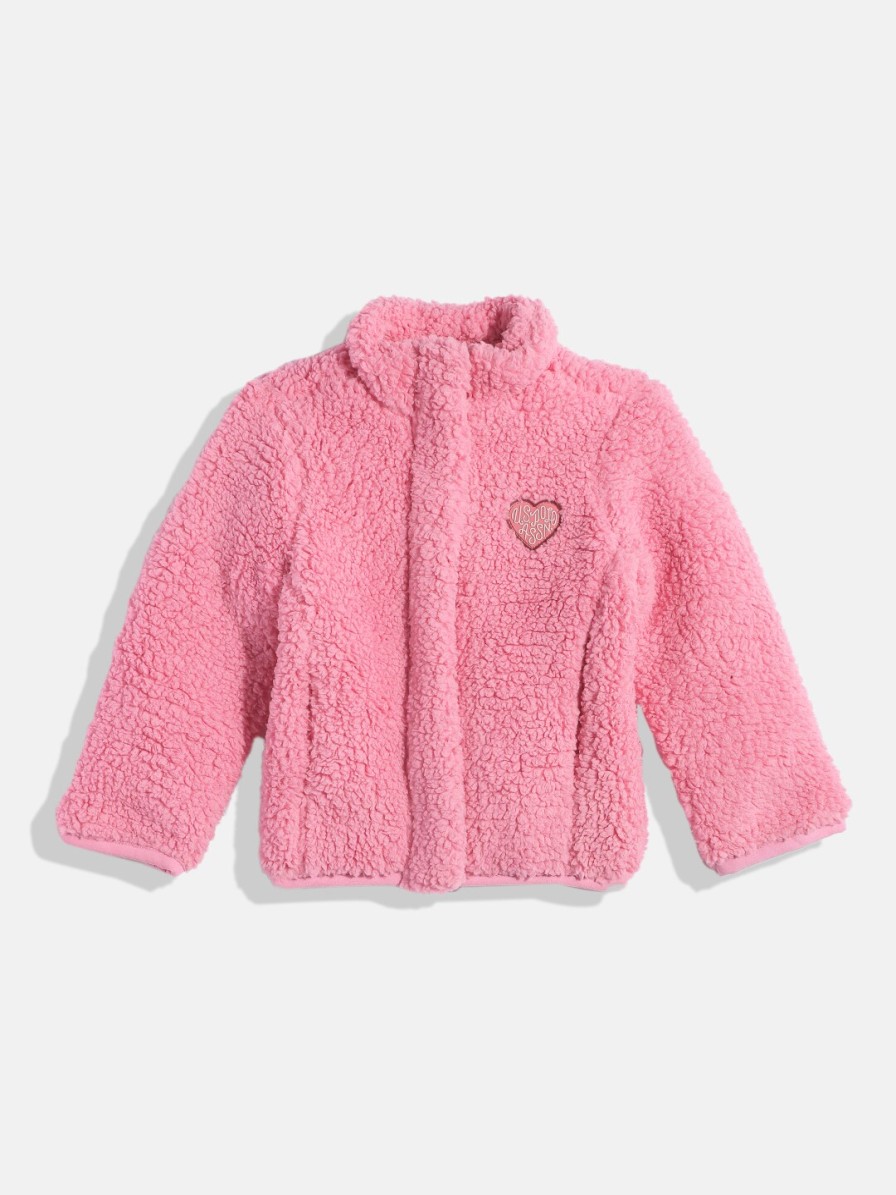 Kids U.S. Polo Assn. Kids Jacket, Sweater & Sweatshirts | Buy U.S. Polo Assn. Kids Girls Pink Self Design Bomber Jacket - Apparel For Girls