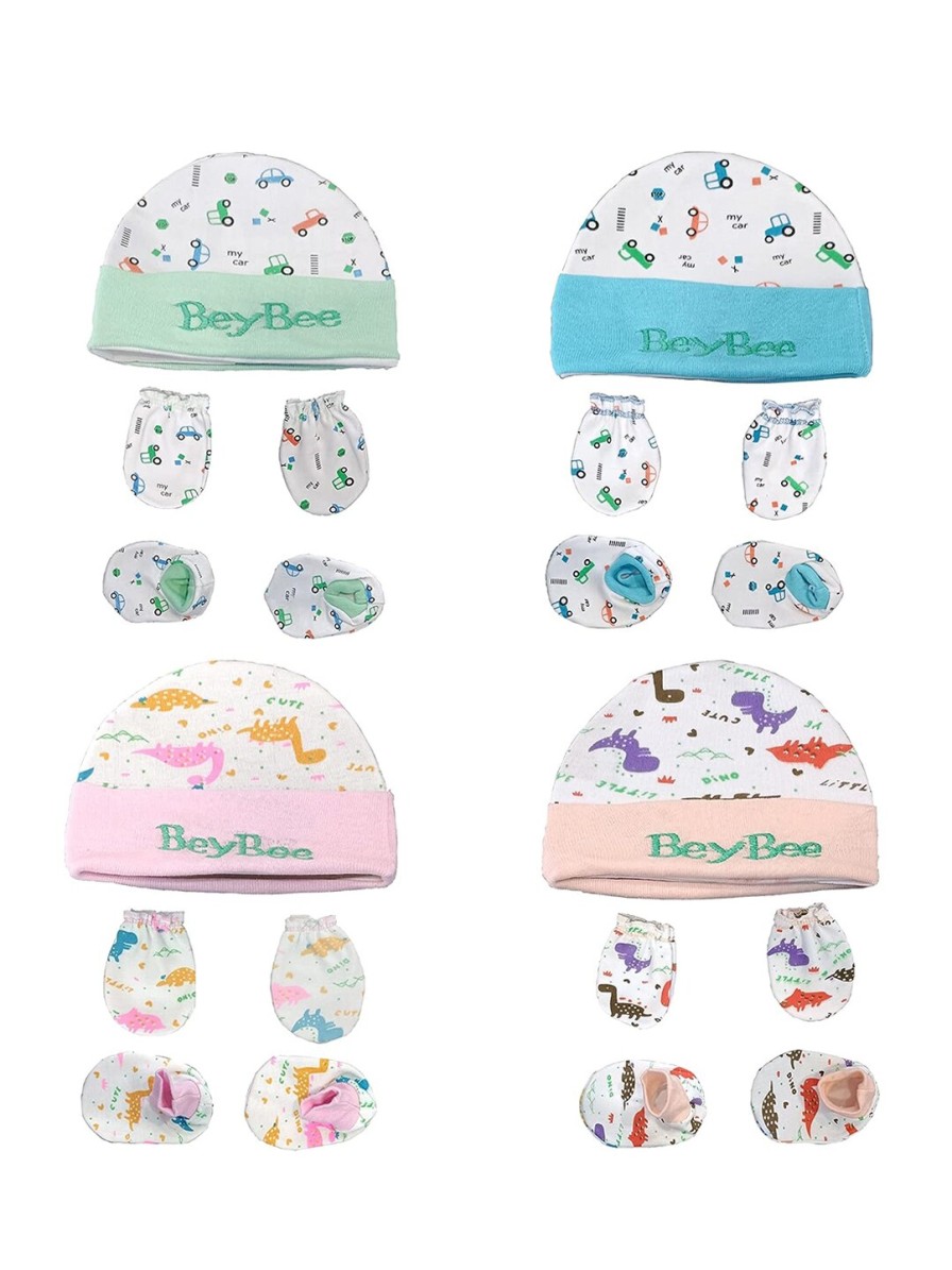 Kids BeyBee Infant Care | Buy Beybee Infants Pack Of 4 Printed Organic Cotton Mittens With Cap & Booties - Accessories For Unisex Kids