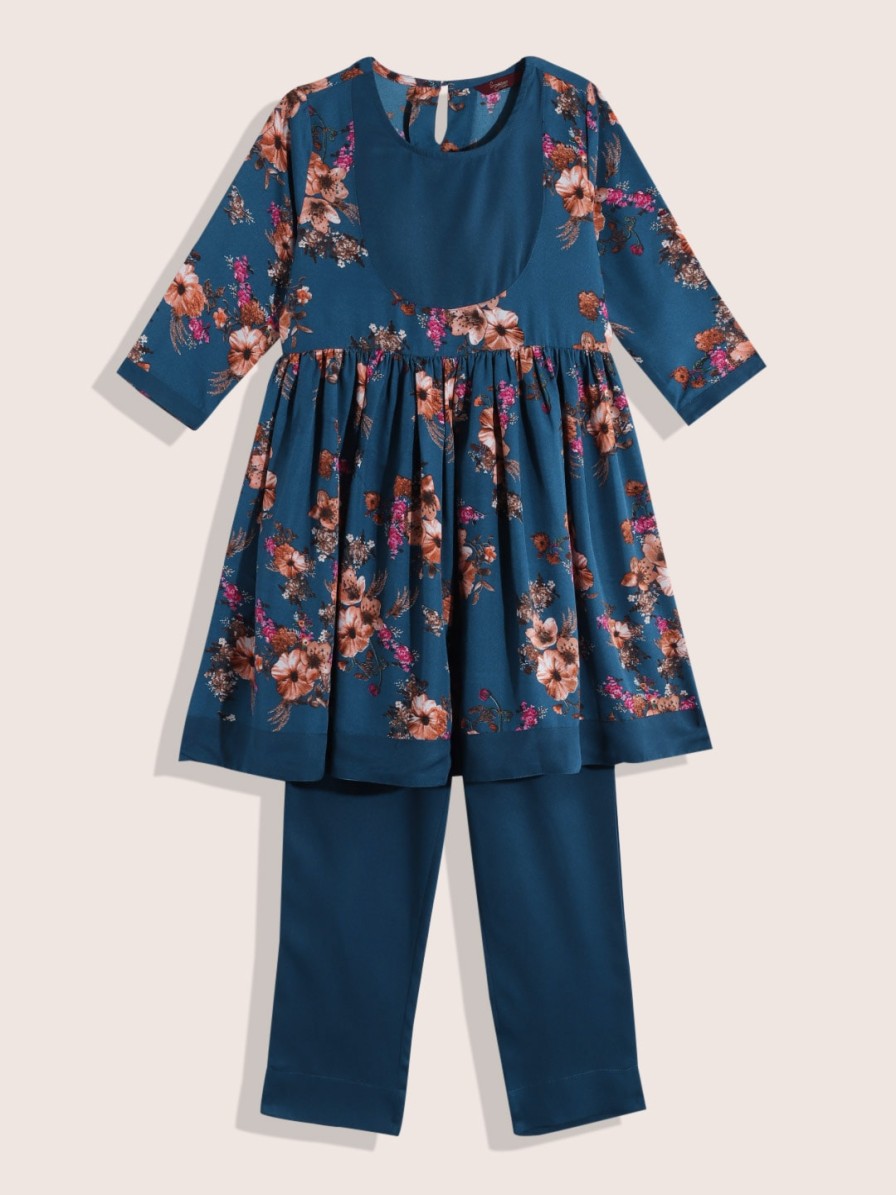 Kids Sangria Kurta Sets | Buy Sangria Girls Floral Printed Kurta With Trousers - Apparel For Girls