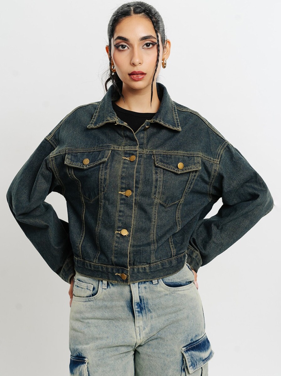 Women FREAKINS Jackets | Buy Freakins Spread Collar Pure Cotton Denim Jacket - Apparel For Women