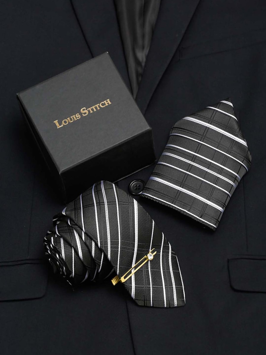 Men LOUIS STITCH Ties, Cufflinks & Pocket Squares | Buy Louis Stitch Men Checked Italian Silk Necktie Accessory Gift Set - Accessories For Men