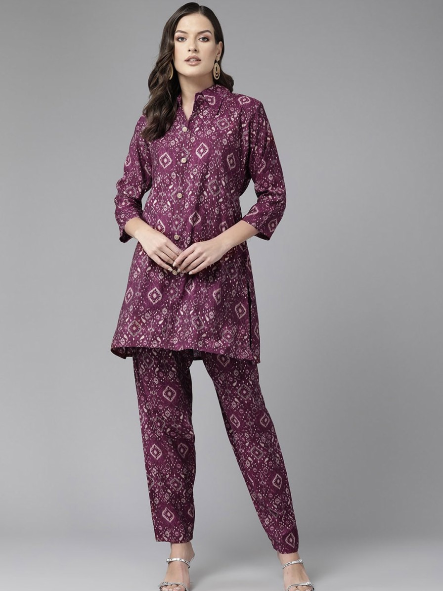 Women BAESD Ethnic Wear | Buy Baesd Ethnic Motifs Printed Pure Cotton Shirt With Trousers - Apparel For Women