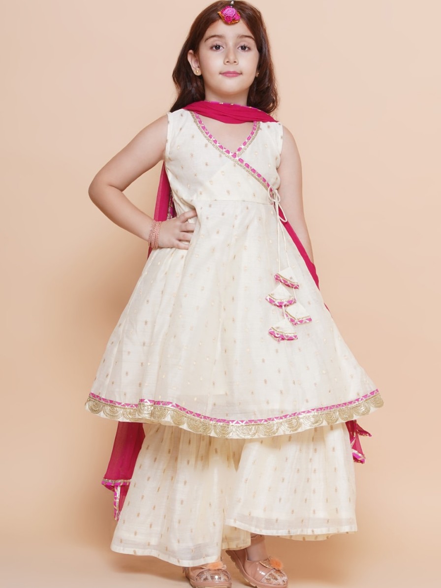 Kids Bitiya by Bhama Kurta Sets | Buy Bitiya By Bhama Girls Woven Design Angrakha Gotta Patti Kurta With Sharara & Dupatta - Apparel For Girls