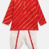 Kids Stuffie Land Ethnic Wear | Buy Stuffie Land Boys Red Leheriya Printed Pure Cotton Kurta With Dhoti Pants - Apparel For Boys