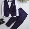 Kids DKGF FASHION Party Wear | Buy Dkgf Fashion Boys Blue & White Checked Double Breasted 3 Piece Suit - Apparel For Boys