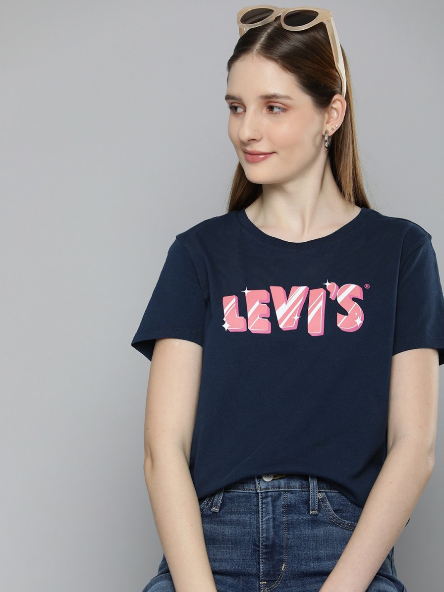 Women Levis Tshirts | Buy Levis Women Brand Logo Printed Pure Cotton T Shirt - Apparel For Women