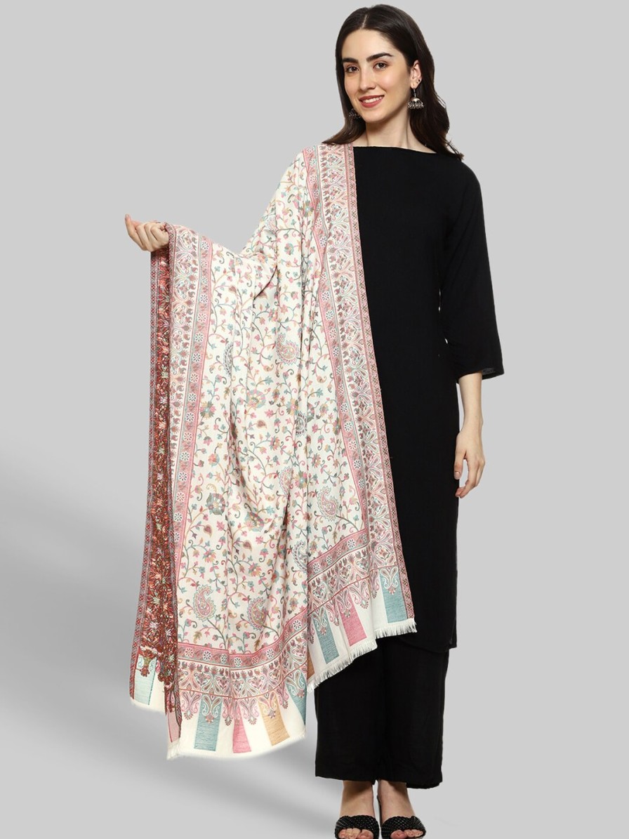 Women WEAVERS VILLA Dupattas & Shawls | Buy Weavers Villa Women White Embroidered Shawl - Apparel For Women