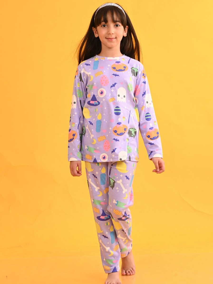 Kids Anthrilo Nightwear & Loungewear | Buy Anthrilo Girls Halloween Printed Long Sleeves T Shirt & Pyjama - Apparel For Girls