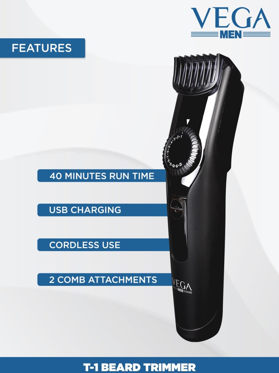 Men VEGA Trimmers | Buy Vega Men T1 Beard Trimmer For Men With 40 Mins Run Time & Usb Charging Vhth 18 - Personal Care For Men