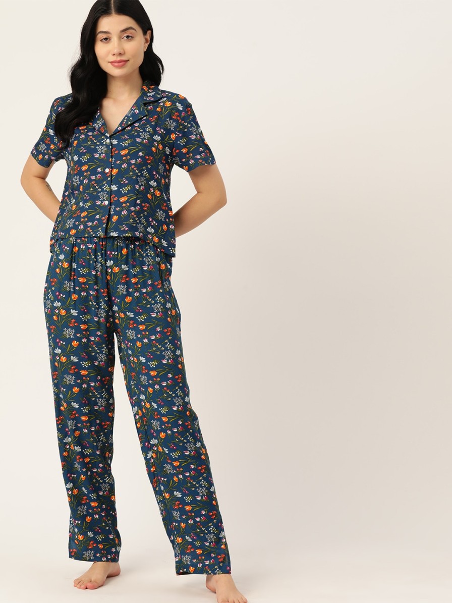 Women ETC Sleepwear & Loungewear | Buy Etc Women Floral Printed Top With Pyjama - Apparel For Women