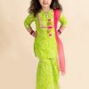 Kids pspeaches Kurta Sets | Buy Pspeaches Girls Green & Pink Bandhani Embroidered Pure Cotton Kurta With Sharara & Dupatta - Apparel For Girls