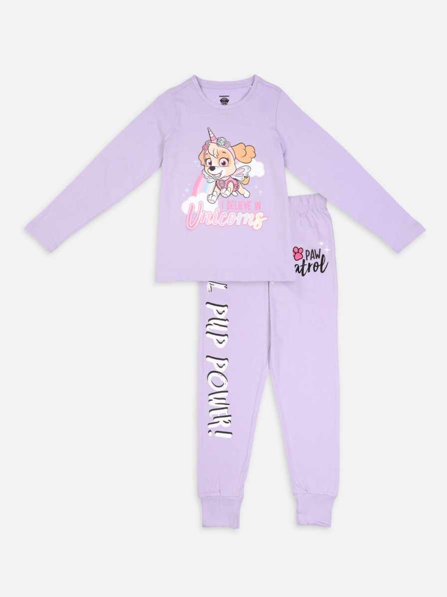 Kids Nap Chief Nightwear & Loungewear | Buy Nap Chief Girls Lavender Paw Patrol Unicorn Skye Printed Pure Cotton Night Suit - Apparel For Girls