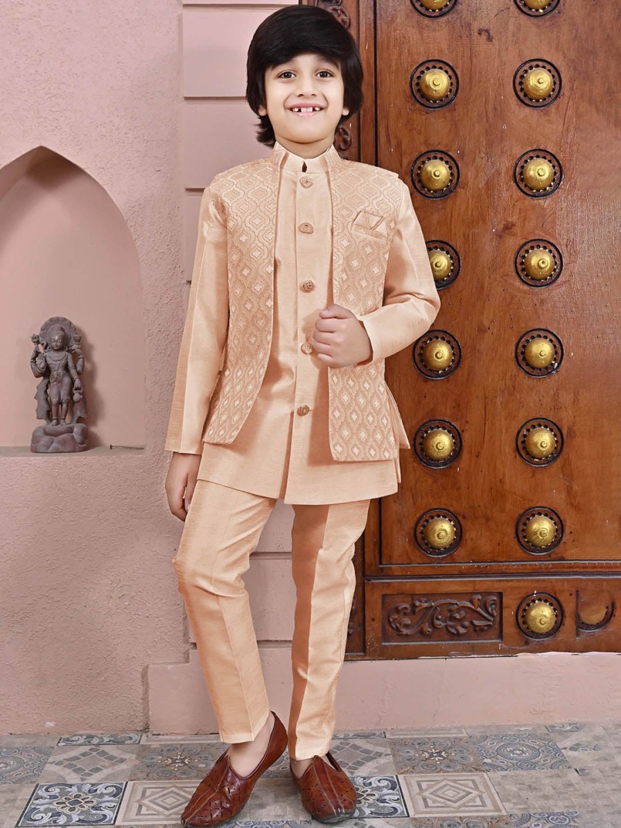 Kids ahhaaaa Ethnic Wear | Buy Ahhaaaa Boys Mandarin Collar Regular Kurta With Pyjamas & Nehru Jacket - Apparel For Boys