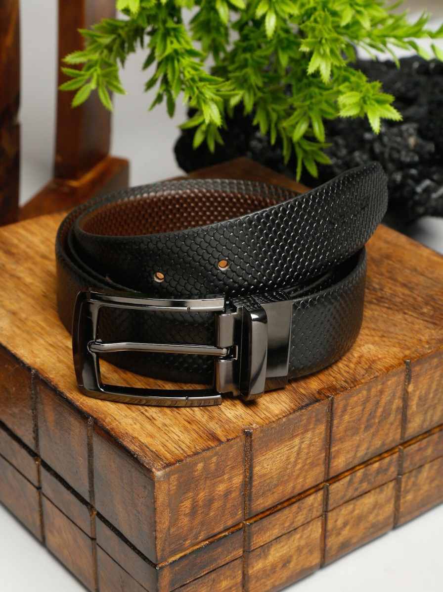 Men LOUIS STITCH Belts | Buy Louis Stitch Men Black & Brown Reversible Textured Leather Formal Belt - Accessories For Men