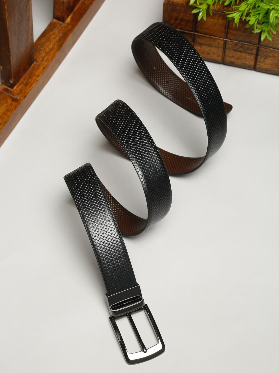 Men LOUIS STITCH Belts | Buy Louis Stitch Men Black & Brown Reversible Textured Leather Formal Belt - Accessories For Men