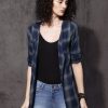 Women Roadster Shrugs | Buy Roadster Green & Navy Checked Front Open Shrug - Apparel For Women