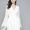 Women SASSAFRAS Dresses | Buy Sassafras Women White Solid Bell Sleeves A Line Dress - Apparel For Women