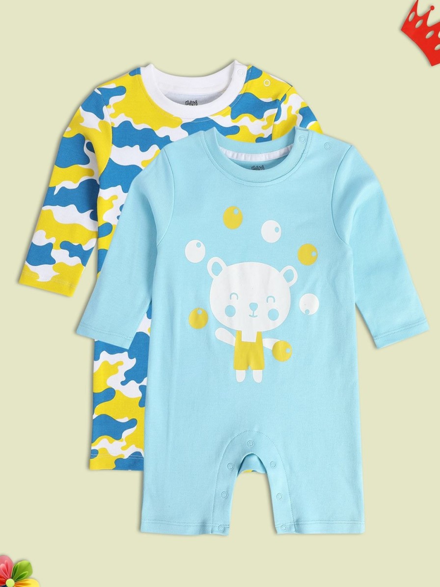 Kids MINI KLUB Rompers & Sleepsuits | Buy Mini Klub Infant Boys Pack Of 2 Printed Pure Cotton Rompers - Apparel For Boys