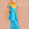 Kids pspeaches Kurta Sets | Buy Pspeaches Girls Blue Bandhani Printed Panelled Gotta Patti Pure Cotton Kurti With Sharara & With Dupatta - Apparel For Girls