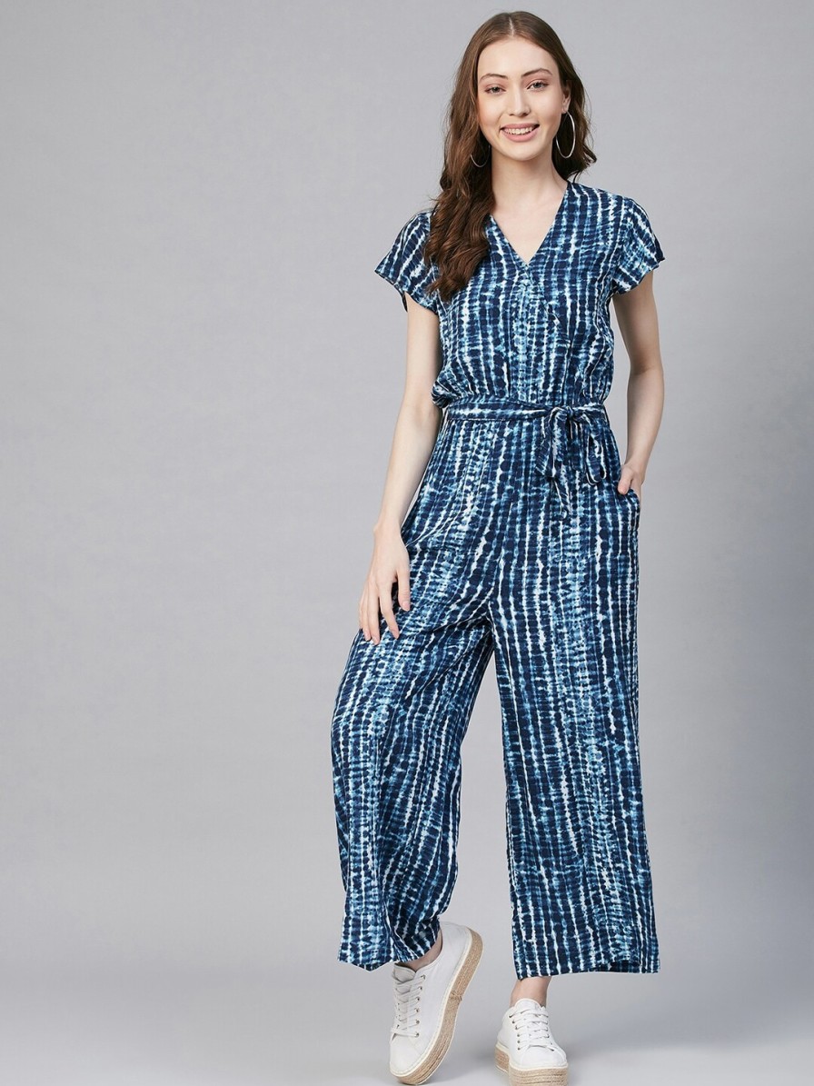 Women StyleStone Jumpsuits | Buy Stylestone Blue & White Tie & Dye Printed Basic Jumpsuit - Apparel For Women