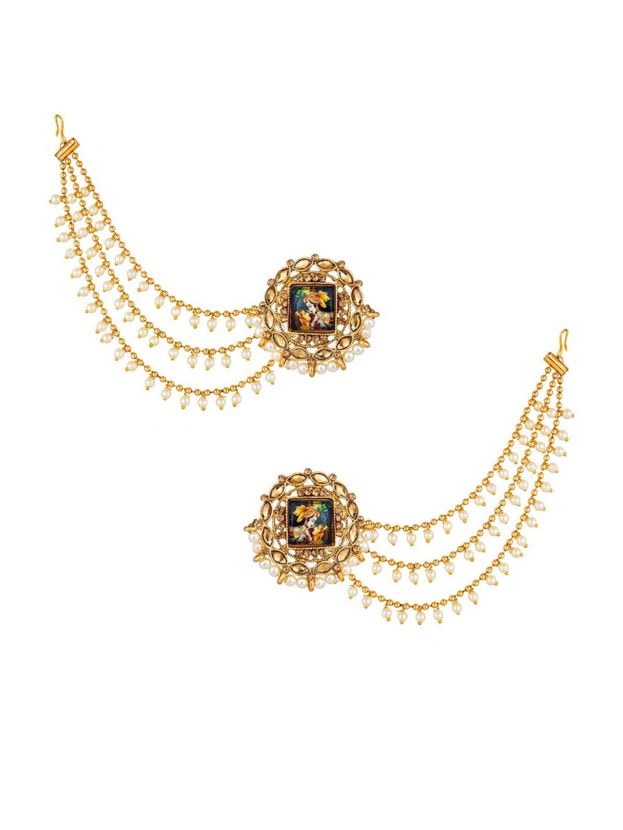 Women aadita Earrings | Buy Aadita Gold Plated Circular Studs Earrings With Hair Chained - Accessories For Women