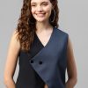 Women DEEBACO Blazers & Waistcoats | Buy Deebaco Women Colourblocked V Neck Viscose Rayon Waistcoat - Apparel For Women