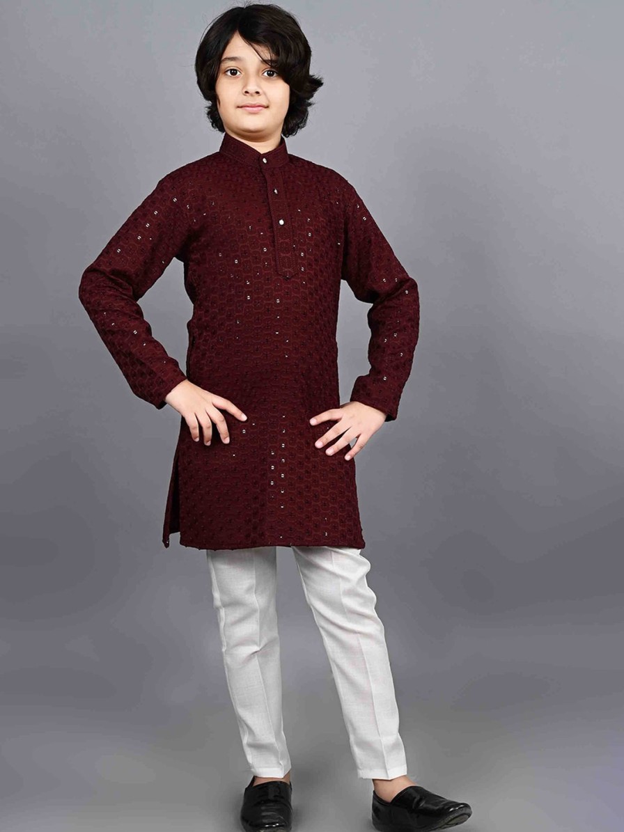 Kids ahhaaaa Ethnic Wear | Buy Ahhaaaa Boys Ethnic Motifs Embroidered Thread Work Pure Cotton Kurta With Pyjamas - Apparel For Boys