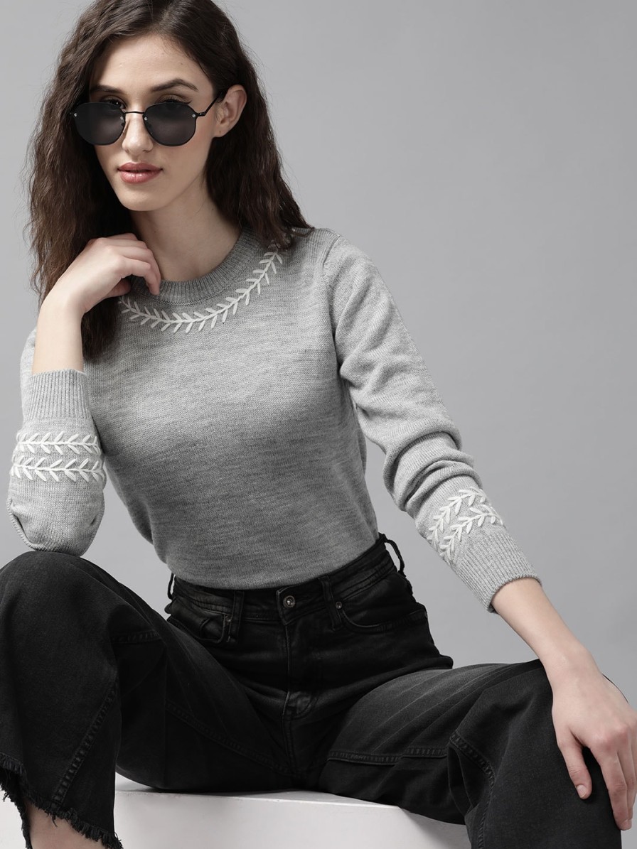 Women Roadster Sweaters & Sweatshirts | Buy The Roadster Lifestyle Co. Women Grey Solid Sweater - Apparel For Women