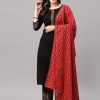 Women JAIPURI BUNAAI Kurtas & Suits | Buy Jaipuri Bunaai Women Black Kurta With Trousers & With Dupatta - Apparel For Women