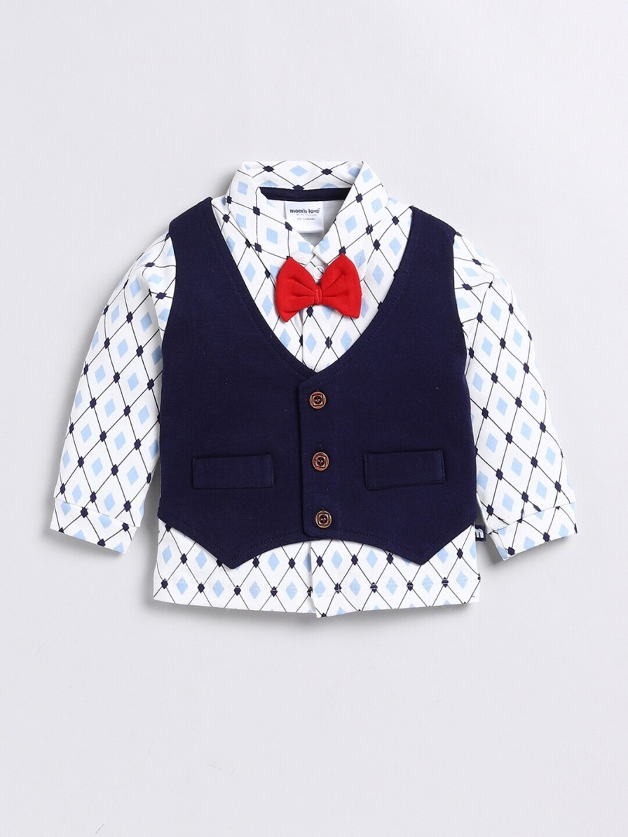 Kids Moms Love Party Wear | Buy Moms Love Infant Boys Printed Pure Cotton Shirt With Trousers & Waistcoat - Apparel For Boys