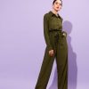 Women STREET 9 Jumpsuits | Buy Street 9 Shirt Collar Long Sleeve Waist Tie Ups Basic Jumpsuit - Apparel For Women