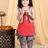 Kids Kinder Kids Kurta Sets | Buy Kinder Kids Girls Striped Pure Cotton Gotta Patti Kurti With Dhoti Pants & Jacket - Apparel For Girls