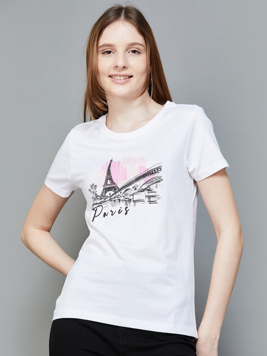 Women Fame Forever by Lifestyle Tshirts | Buy Fame Forever By Lifestyle Graphic Print Round Neck Short Sleeves Cotton T Shirt - Apparel For Women