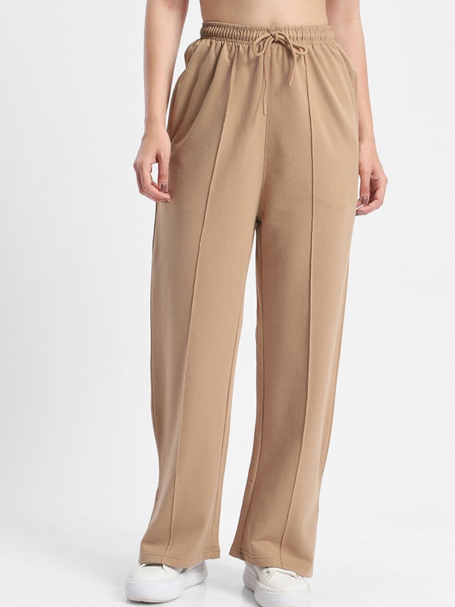 Women Bewakoof Trousers & Capris | Buy Bewakoof Beige Women Mid Rise Parallel Trousers - Apparel For Women