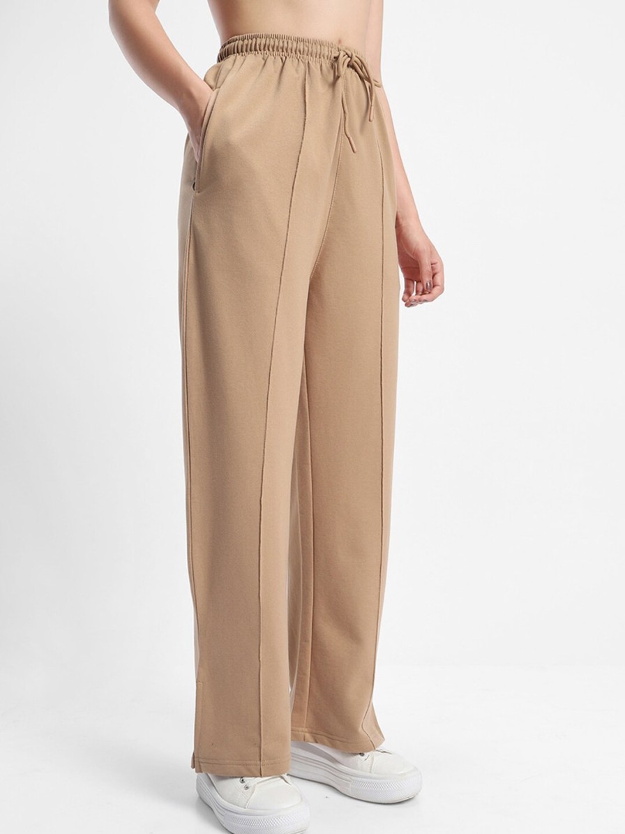 Women Bewakoof Trousers & Capris | Buy Bewakoof Beige Women Mid Rise Parallel Trousers - Apparel For Women