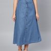 Women SASSAFRAS Shorts & Skirts | Buy Sassafras Blue Denim Midi A Line Pure Cotton Skirt - Apparel For Women