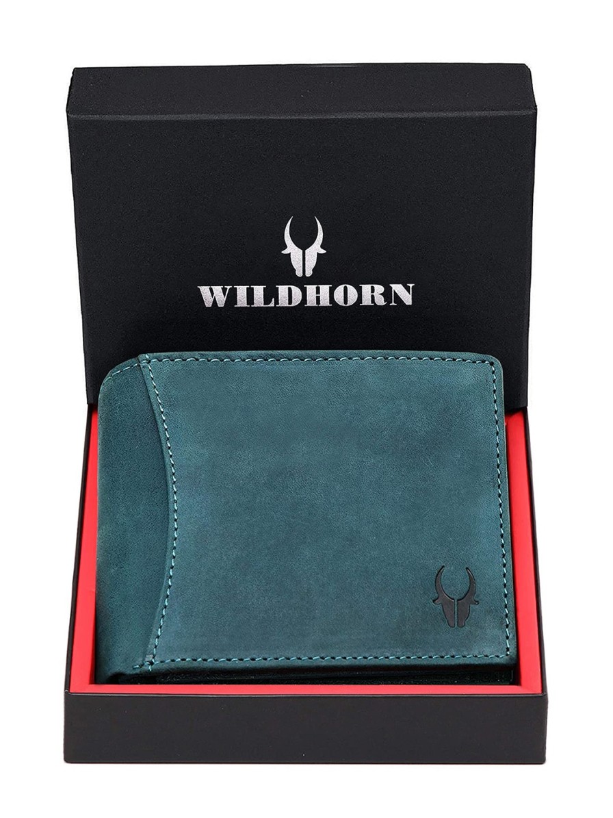 Men WildHorn Wallets | Buy Wildhorn Men Teal Solid Rfid Protected Leather Two Fold Wallet - Accessories For Men