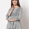 Women KBZ Kurtis, Tunics & Tops | Buy Kbz Cream & Blue Ethnic Motifs Printed Cotton Top - Apparel For Women